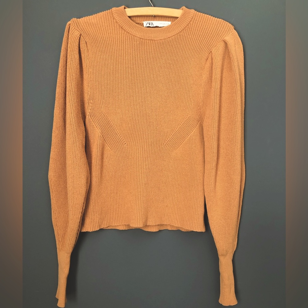 ZARA Balloon Sleeve Sweater - Brown, camel, tan